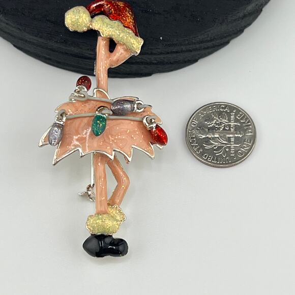Vintage Christmas Flamingo in Santa Hat with Lights and Boots Brooch Pin - Picture 3 of 3